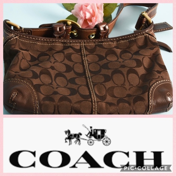 Coach Handbags - COACH LEATHER trim shoulder purse